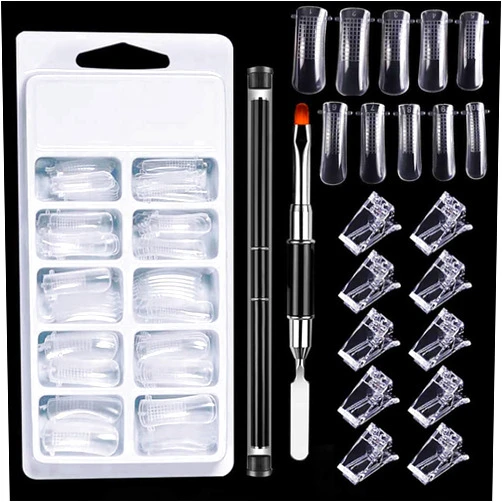 Dongua Professional Manicure Set,Nail Tips Clip and Artificial Nail Tips and 2-in-1 Extension Gel Brush,DIY Nail Art for Home Salon