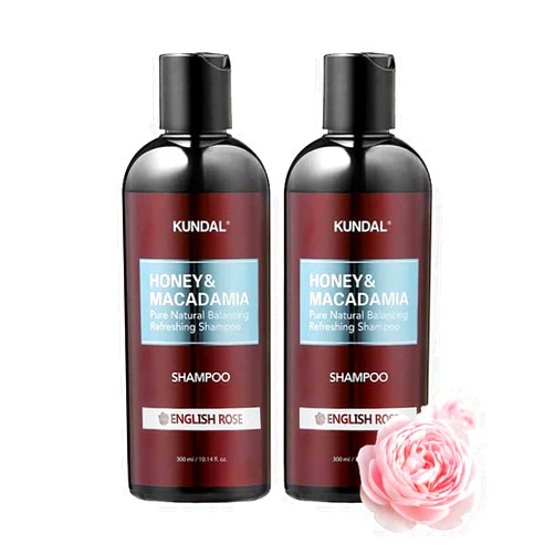 Kundal Honey&Macadamia Hydro-Intensive Protein Premium Nature Hair Shampoo [English Rose] Sulfate Free, Macadamia Oil for Damaged Hiar care, Deep Clean & Hydration 600ml (300ml x2ea) 20.28Fl oz