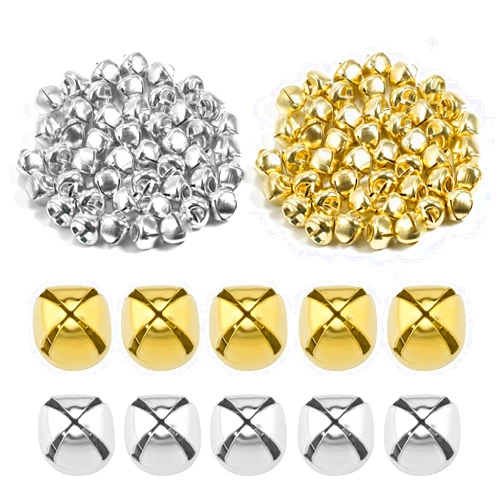 SAVITA 100pcs Christmas Jingle Bells, Small Metal Craft Bells for DIY Festival Home Christmas Decoration (50pcs Silver and 50pcs Gold, 0.5 inch)