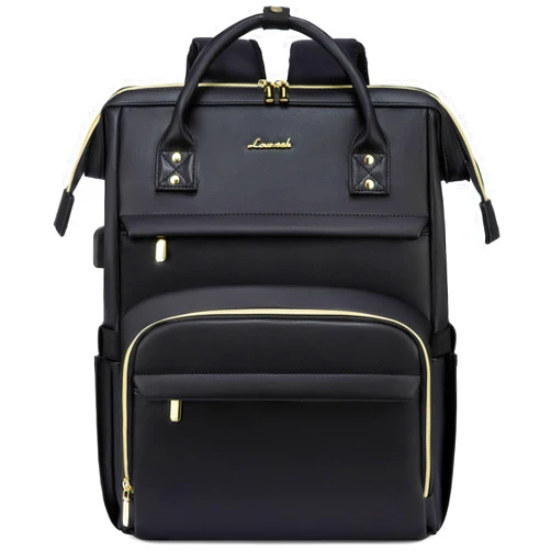 LOVEVOOK Leather Laptop Backpack for Women 15.6 inch,Travel Purse Nurse Teacher Computer Bag,Professional College Business Work Bags Carry On with USB Port,Black