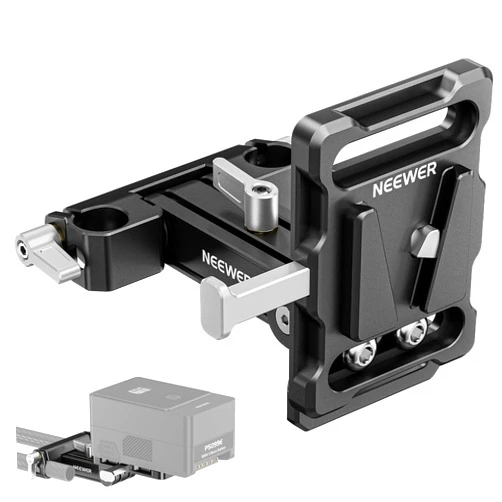 NEEWER Mini V Mount Battery Plate with 15mm LWS Rod Clamps, 180° Tilt Foldable L Shaped V Lock Battery Plate with Quick Release Button, Compatible with SmallRig Shoulder Rig Sony FXLION Nano, PS007