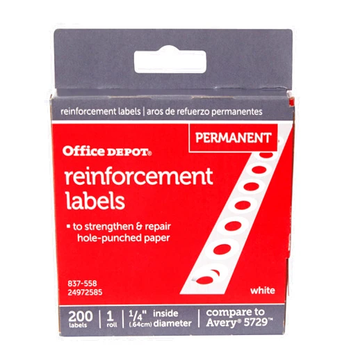 Office Depot Permanent Self-Adhesive Reinforcement Labels, 1/4in. Diameter, White, Pack Of 200, OD98783