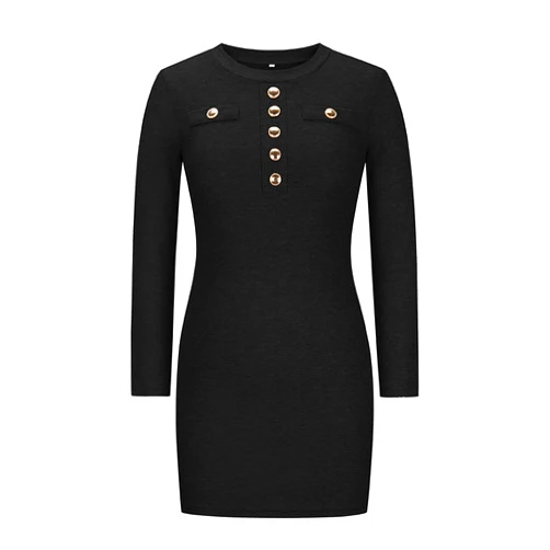 QNNGXX Women's Knitted Ribbed Button Slim Temperament Dress 2022 Fall And Winter New