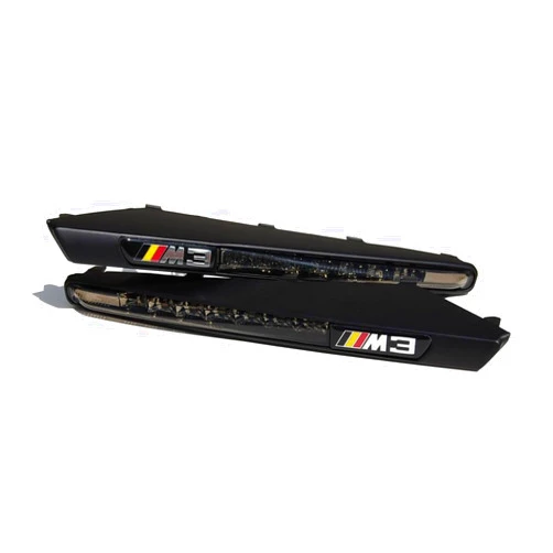 REVi MotorWerks LED Side Marker Lights for BMW E90/E92/E93 M3 (344-1415P3A-2S) - Matte Flat Black Finish with Tri-Color German Flag Badges - Left & Right