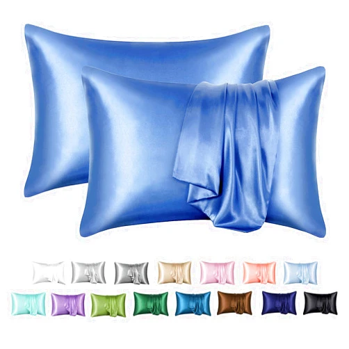 MR&HM Satin Pillowcase for Hair and Skin, Silk Satin Pillowcase 2 Pack, Standard Size Pillow Cases Set of 2, Silky Pillow Cover with Envelope Closure (20x26, Sky Blue)