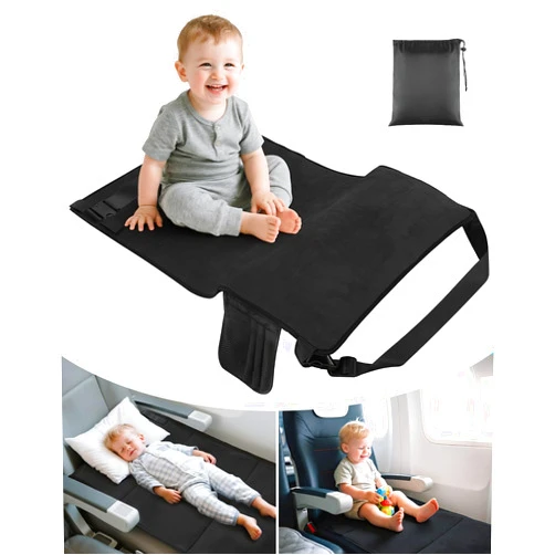 ANYSWEET Toddler Airplane Bed, Portable Airplane Seat Extender Travel Bed for Kids, Soft Baby Plane Travel Essentials for Flying, Toddlers Long Flight Must Haves Footrest Black