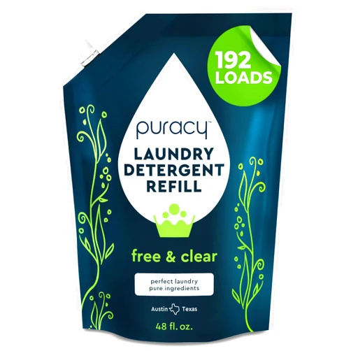 Puracy Liquid Enzyme Laundry Detergent Refill-1,4 Dioxane Free, Natural, Scent-Free Gentle Laundry Detergent Liquid Concentrate Laundry Pouch with Stain Fighting Enzymes 192 loads Free & Clear, 48 oz