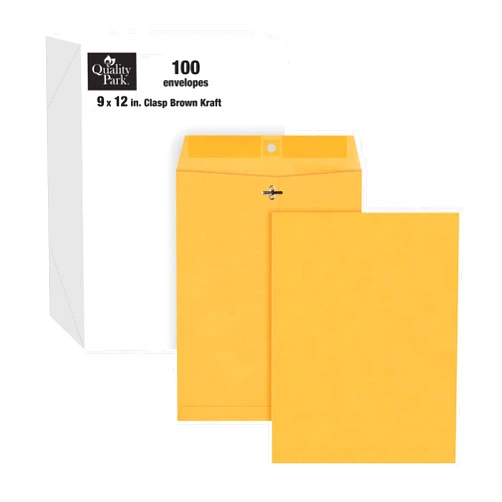 Quality Park 9 x 12 Clasp Envelopes, Clasp and Gummed Closures for Storing or Mailing, Extra Heavy-Duty 32 lb Kraft Paper, 100 per Box (QUA37790)