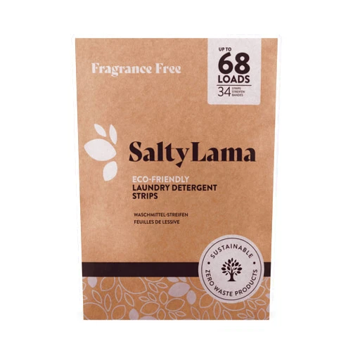 SaltyLama Laundry Detergent Sheets - Easy to Use - Fast Dissolving - 34 Sheets (Up to 68 Loads) - No Wasteful Plastic, Fragrance Free