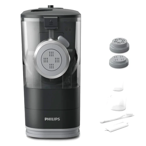 Philips Kitchen Appliances Compact Pasta and Noodle Maker, Viva Collection, Comes with 3 Default Classic Pasta Shaping Discs, Fully Automatic, Recipe Book, Small, Black (HR2371/05)