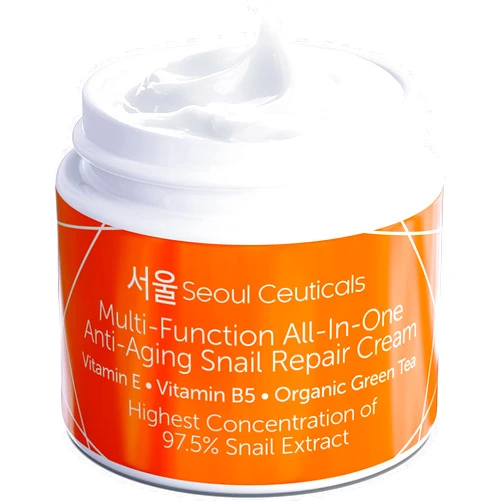 SeoulCeuticals Korean Skin Care 97.5% Snail Mucin Moisturizer Cream - K Beauty Skincare Day & Night Snail Repair Cream Filtrate Cruelty Free 2oz