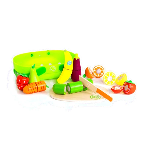 Fat Brain Toys Pretendables Fruit & Veggie Basket Set - Pretendables Fruit & Veggie Basket - New Imaginative Play for Ages 3 to 7