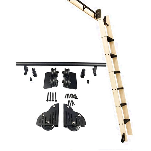 SPUZZO 3.3ft-20ft Sliding Barn Door Kit, Rolling Ladder Hardware Library Sliding Ladder Hardware Kit Mobile Round Track/Rail with Floor Roller Wheels (No Ladder) (Size : 10ft/300cm Track kit)