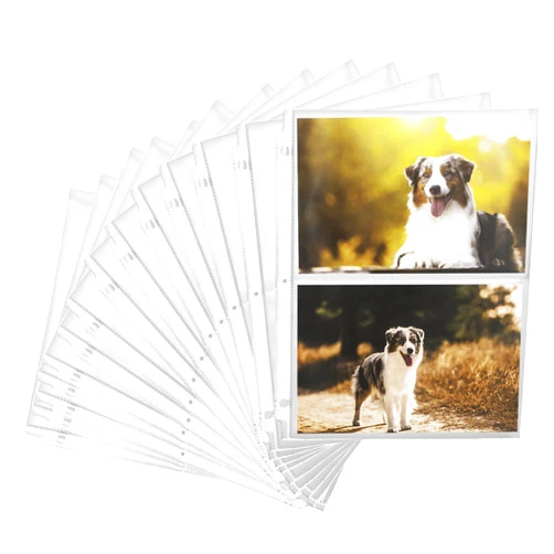 Samsill 100 Pack 5x7 Photo Album Refills, 100 Pictures, 3-Ring Binder Photo Sleeve Inserts, 2 Pocket Photo Page for 5x7 Photographs, Postcards, Recipe Cards, 400 Pictures Total