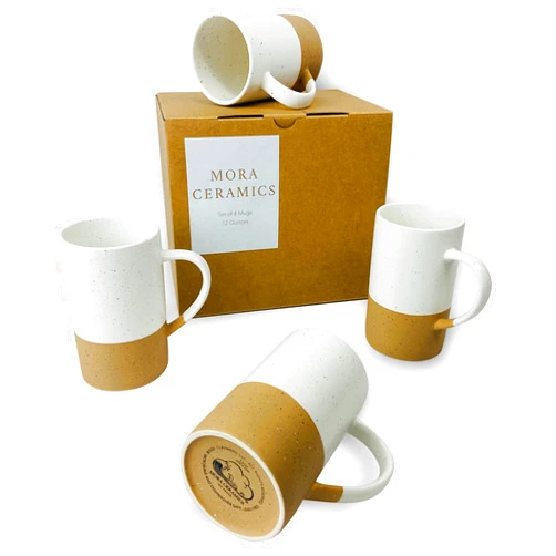 MORA Ceramics 12oz Coffee Mug Set of 4 - Ceramic Tea Cups with Handle - Microwave and Dishwasher Safe, Perfect For Cup or Mug Lovers - Rustic Matte Glaze, Modern Design Mugs - Petro