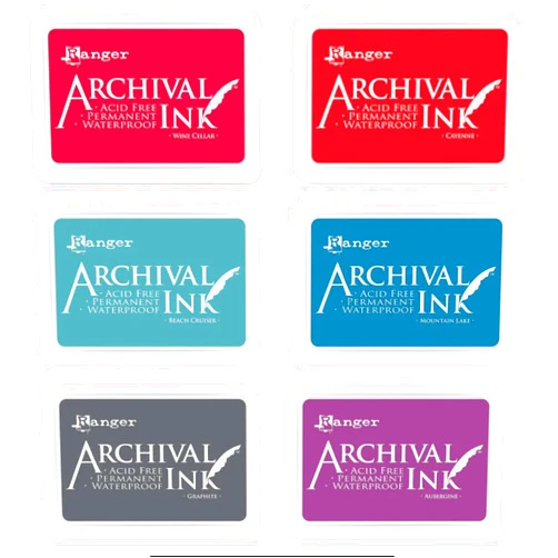Ranger Bundle - Ranger Ink Tim Holtz Archival March 2024 6 Pads Aubergine, Beach Cruiser, Cayenne, Graphite, Mountain Lake, and Wine Cellar