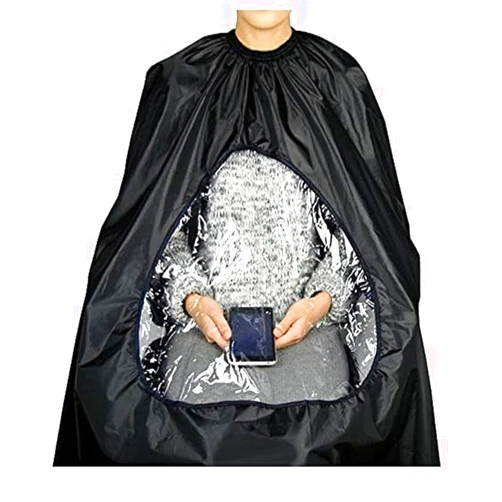 YUNDOO Green-Estetica Barber Cape for Hair Cutting | Professional Water & Stain Resistant Salon Cape for Men & Women with See-Through Window & Adjustable Neck Closure (Black)