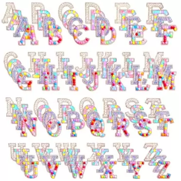 Juexica 104 Pcs Pearls Rhinestone English Patches A-Z Glitter Pearl Sew on Iron Letters for Clothing Alphabet Applique Beaded Letter DIY Crafts Clothes, 4 Styles