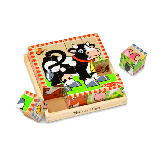 Melissa & Doug Farm Wooden Cube Puzzle with Storage Tray – 6-in-1 Animal Puzzle for Toddlers and Preschoolers – 16 Wooden Cubes – Farm Toy for Kids Ages 3+ - FSC Certified