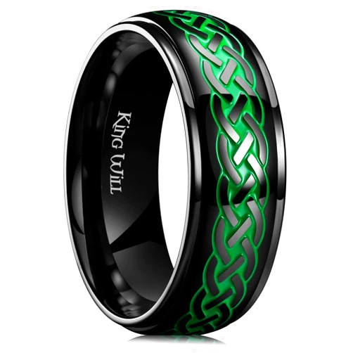 King Will Stainless Steel Ring for Men Celtic Knots Wedding Rings Black and Green Red Plated Statement Ring 8mm Width Mens Jewelry Size 7-14丨Celtic Collection