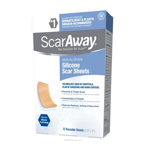 ScarAway Advanced Skincare Silicone Scar Sheets, Silicone Scar Sheets for Body Scar, Surgical Scar, Burn Scar, Acne Scar and Keloid Scar Treatment, 12 Reusable Sheets