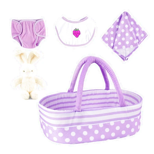 BABESIDE 5 Pcs Reborn Baby Doll Bassinet for 17-22 Inch Baby Dolls, Soft Baby Doll Crib Bed Accessories fit Newborn Baby Doll Girl, Purple