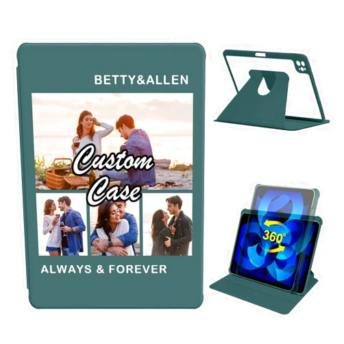 SuSuTiFy 360 Degree Rotate Personalized Photo Case for iPad Pro 11 inch (1st, 2nd, 3rd & 4th Gen) 2018/2020/2021/2022 with Pencil Holder,Custom Multi Photo Collage Picture Cover,Smart Auto Sleep/Wake,Green
