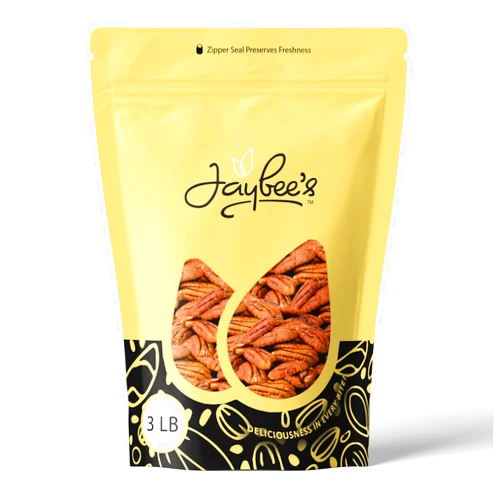 Jaybee's Raw Whole Pecans 3 Lb – Unsalted, Fresh Shelled Halves – All-Natural Pecans for Baking, Snacking, Keto, Paleo & Gluten-Free Diets – Bulk Pecan Nuts Resealable Bag | Jaybee's