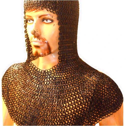Allbeststuff Flat Riveted Solid Ring Chain Mail Coif Steel 9 Mm Large Blackend