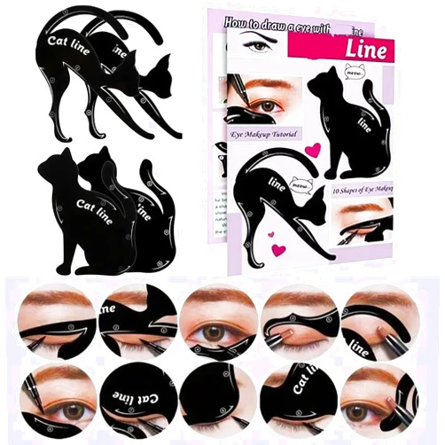 IDDFEVE 4 Pcs Eyeliner Stencils for Cat Eye Winged and Smokey Eyeshadow Applicators Shaper Tool Guide (10 Different Effects)