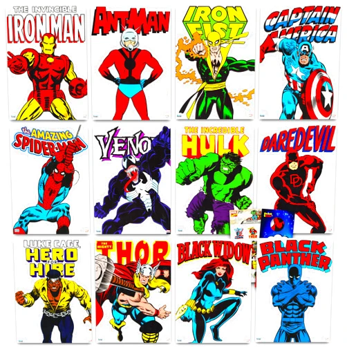 Marvel Comic Book Poster Book Set - Bundle with 12 Avengers Comic Book Superhero Posters Featuring Spiderman, Captain America, More | Comic Book Room Decor for Kids, Teens, Adults