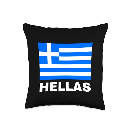 GREEK AMERICAN GREECE HELLAS GIFTS Greek Flag Ellas Hellas Greece Patriot Hellenic Front Print Throw Pillow, 16x16, Multicolor