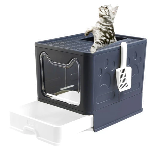 Gefryco Large Litter Box with Cover and Top Sifting lid for Medium and Big Cats, High-Sided Cat Litter Pan with Scoop, Enclosed Cat Box with Drawer, Front Entry Top Exit Kitten Litter Box (Black)