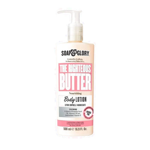Soap & Glory Original Pink The Righteous Butter Moisturizing Body Lotion Pump - Shea Butter, Vitamin E & Aloe Vera Body Moisturizer - Rose & Bergamot Scented Lotion (500ml)