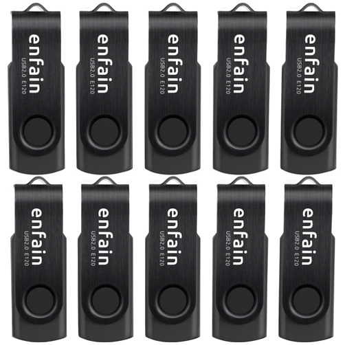 Enfain Efficient 10-Pack of 8GB Enfain USB 2.0 Disposable Flash Drives - All Black, Perfect for Quick and Easy Data Saving and Transfer