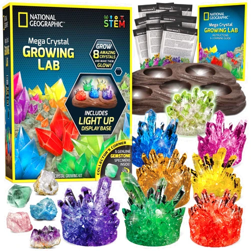 Blue Marble NATIONAL GEOGRAPHIC Mega Crystal Growing Kit for Kids- Grow 8 Crystals with Light-Up Stand, Science Gifts for Kids 8-12, Crystal Making Experiment, Science Kit for Girls and Boys