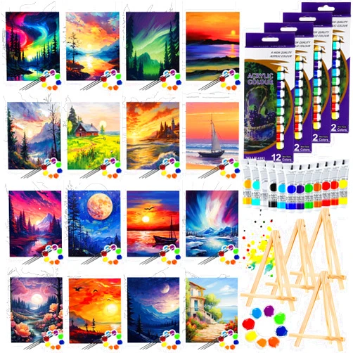 Zhanmai 88 Pcs 8 x 10 Inch Pre Drawn Canvas for Painting Kit Pre Stretched Canvas for Sip and Paint Party Favor Coloring DIY Virtual Party Birthday Gifts Adult's Date Night(Oil Painted Landscape)