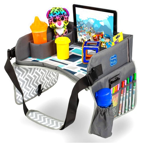 Kenley Kids Travel Tray, Toddler Car Seat Lap Tray, Road Trip Essentials Activity Table (Blue/Gray)
