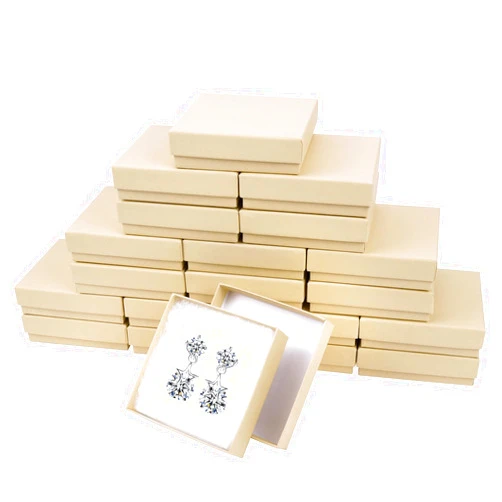 Batifine Cardboard Jewelry Gift Boxes, 20 Pack 3.5x3.5x1 Inch, Bulk Cotton Filled Small Jewelry Boxes with Lids for Necklace Ring Bracelet Earring Display Box (Brown)