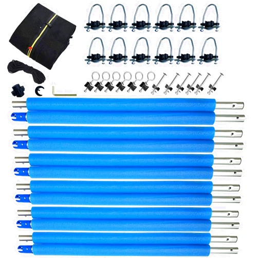 MSSVIGING 16Ft Trampoline Net and Pole Replacement, 6 Universal Trampoline Enclosure Poles with Clamp, Screws and Bolts, Pole Caps, Fits 6 Straight 16 Feet Round Trampoline Frame, Installs Inside Frame
