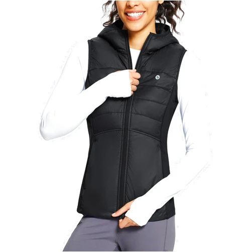 BALEAF Women's Puffer Vest Hooded Running Vests Slim Fit Fleece Sleeveless Lightweight Jacket Fall Winter