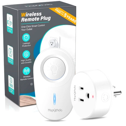 HAPYTHDA Remote Control Outlet,15A/1500W, 500 Feet RF Range Remote Light Switches Kit, No Wiring Needed Wireless Remote Outlet for Light, Small Electrical Appliance, with Anti-Surge 4000V