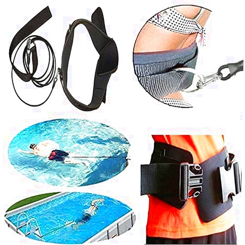 Pmsanzay Upgrade Style - Strong Pool Swim Training Leash and Belt - Wide Comfortable Waist, Double Bungee Rope, Metal Buckle