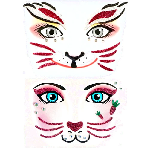 XIANZHONG Face Art Stickers Bunny Rabbit Dress-up Glittery Forest Animals Stage Makeup Face Sparkling Party Face Sticker 2PCS