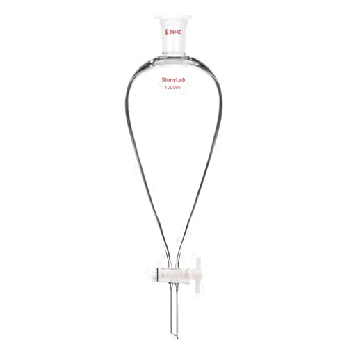 StonyLab Borosilicate Glass 1000ml Heavy Wall Conical Separatory Funnel with 24/40 Joints and PTFE Stopcock - 1L (1 Liter)