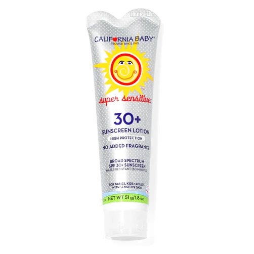California Baby Super Sensitive SPF 30+ Sunscreen | Unscented | Mineral Based | Titanium Dioxide | Travel Size Baby Sunscreen for Face + Body | 1.8 oz
