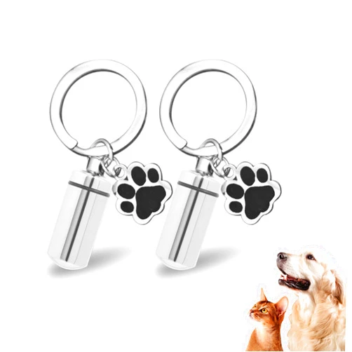 JJMOLLE Pet Urns for Dogs Ashes Small Stainless Steel Pet Cats Dog Urn Keychain Cremation Memorial Keepsake Keychain Jewelry Paw Pendants Pet Loss Gifts for Pet Owner (2PCS)