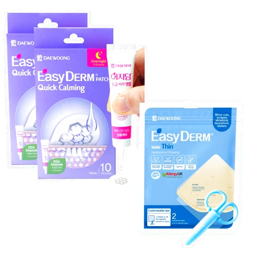 DWEasyDerm EasyDerm Quick Calming Patches(20 Patches) and Thin Hydrocolloid Large Wound Dressing 4”x4” (2 Dressings)