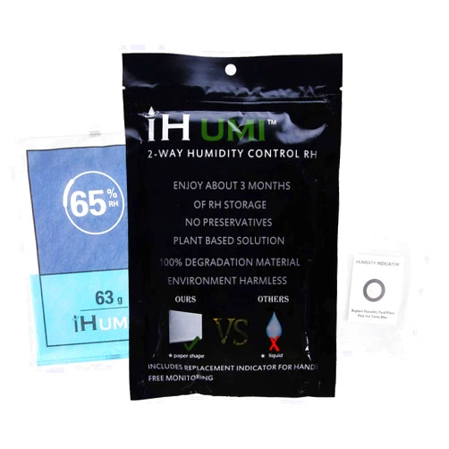 IHUMI 72% RH 2-Way Humidity Control Packs, Natural Fiber Material and No Odor,65% RH,63 Gram,8 Pack