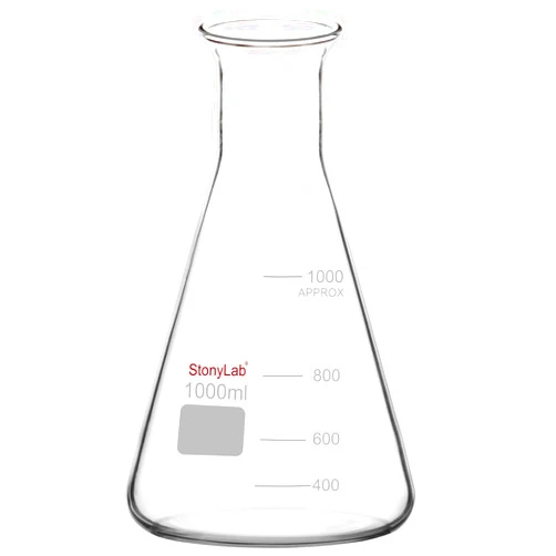 stonylab Glass Wide Mouth Erlenmeyer Flask, 1000 ml Borosilicate Glass Erlenmeyer Flask with Heavy Duty Rim, 1 Pack